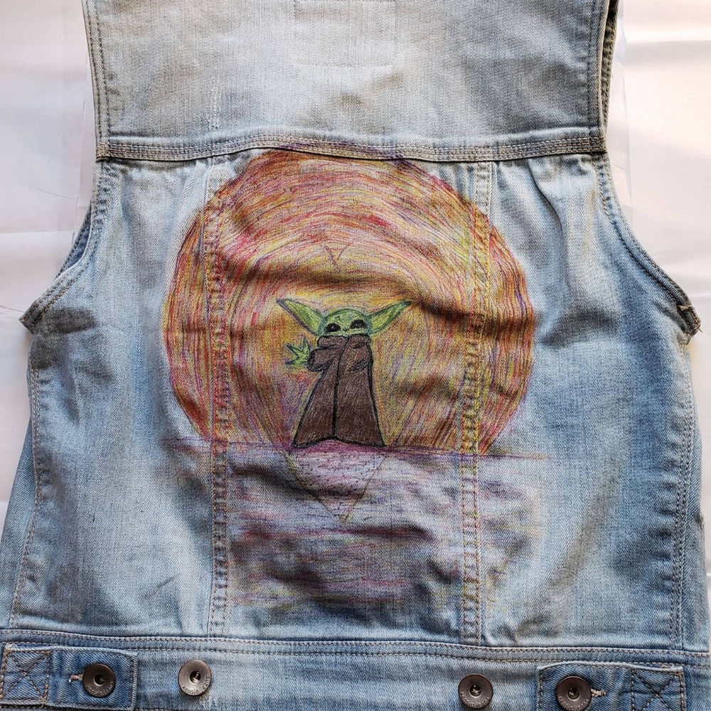 Upcycled S Kensie Jean Vest Baby Yoda
